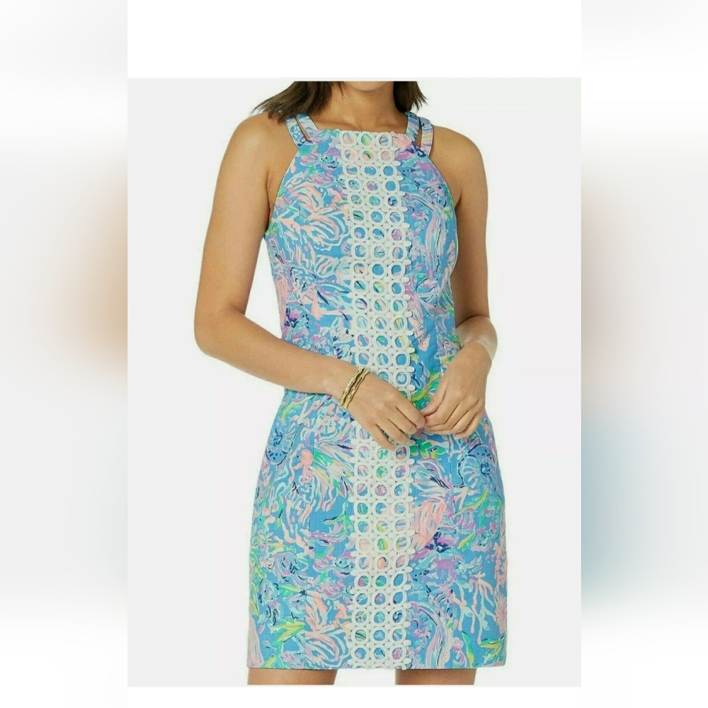 Lilly Pulitzer Womens Pearl Stretch Shift Blue Pink Multi Sleeveless Dress 00